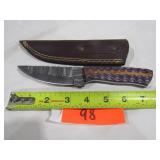 Damascus Knife w/ Blue & Wood Handle w/ Sheath
