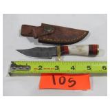Small Damascus Knife w/ Bone Like Handle