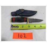 Small Damascus Knife w/ Black & Orange Handle