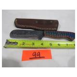 Damascus Knife w/ Blue, Red, Green Handle