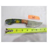 Damascus Knife w/ Yellow & Blue Sparkle Handle
