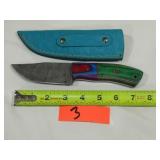 Damascus Knife w/ Turquoise Sheath