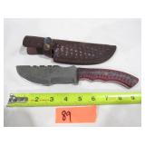 Damascus Knife w/ Red & Black Handle