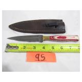 Damascus Dagger Red & White Handle w/ Sheath