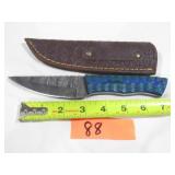 Damascus Knife w/ Blue & Green Handle w/ Sheath