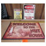 Door Mat & 2 Metal Signs