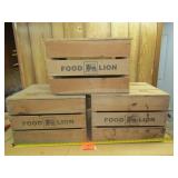3- Food Lion Wood Crates w/ Tops No Hinges