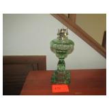 Green Glass Oil Lamp 12" T