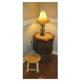 End Table w/ Storage, Stool & Lamp