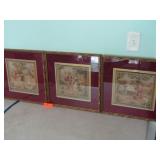 3Pc Tapestry Wall Art In Frames One Frame Damaged