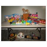 Misc Kids Toys On Table & Floor + 2 Boxes Toys