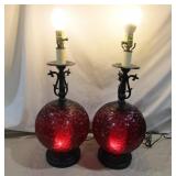 2 3-Way Red Glass Dome Table Lamps 25"T 2 3-Way Red Glass Dome Table Lamps 25"T
