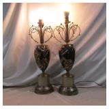 2 50s Style Glass & Metal Table Lamps 2 50s Style Glass & Metal Table Lamps