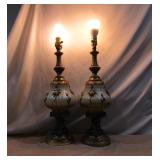 2 Glass Lamps w/ Small Flowers 24" 2 Glass Lamps w/ Small Flowers 24"