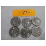 6- 1971 Kennedy Half Dollars