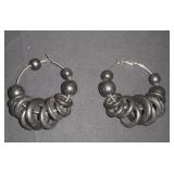 Pair of wooden bead circle hoop earrings