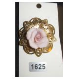 gold filigree with pink rose