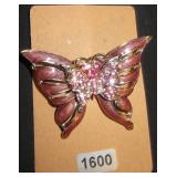 Pink butterfly with pink gemstone brooch
