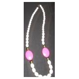 white and pink bead necklace