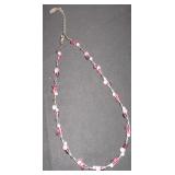 wire necklace with pink and purple beads