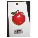 Red apple with gems brooch