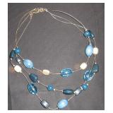 wire necklace with blue and silver beads