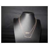 double strand gold tone necklace with feather