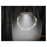 Light blue and gold beaded choker