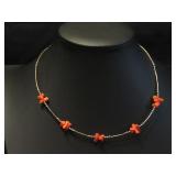 Choker with real coral Silver tone