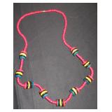 red and rainbow colored necklace