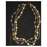 3 strand tan bule and white beaded necklace