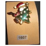 santa and christmas tree brooch