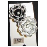 dual silver flowers with clear gems
