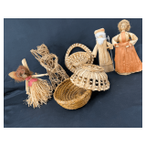 Collection of Woven Fiber Figures and Baskets