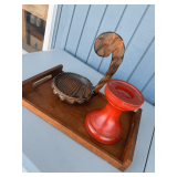 Assorted Wooden Decorative Items Including Tray, Bowl, and Pedestal
