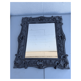 Ornate Black Decorative Wall Mirror with Floral Relief Detailing