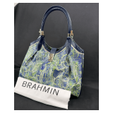 Brahmin Blue and Green Patterned Leather Handbag