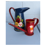 Pair of Decorative Metal Watering Cans with Floral Motifs