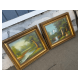 Pair of Signed Landscape Oil Paintings in Ornate Gold Frames