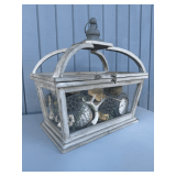 Decorative Wooden Lantern with Mixed Natural Elements and Clock