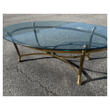 Oval Glass Top Coffee Table with Brass Tone Metal Base