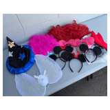 Assorted Costume Accessory Collection Including Headbands and Wigs