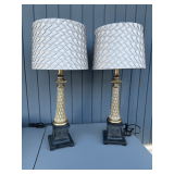 Pair of Neoclassical Style Table Lamps with Textured Shades