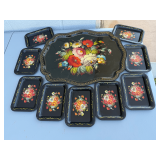 Collection of Floral Painted Metal Trays