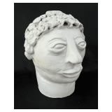 Hand-Sculpted Ceramic Bust with Textured Hair Detail