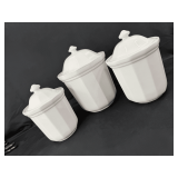 Set of Three Pfaltzgraff White Ceramic Hexagonal Canisters with Lids