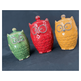 Set of Three Ceramic Owl Canisters