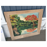 Edw. R. O'Keefe Landscape Oil Painting with Boat