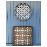 Set of Two Decorative Woven Metal and Wood Wall Baskets