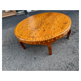 Round Turkish Marquetry Coffee Table with Intricate Geometric Inlay